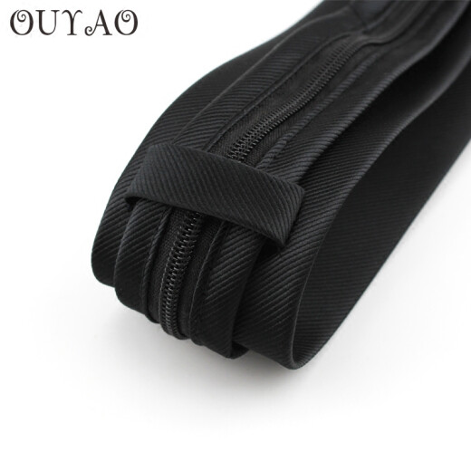 OUYAO's new lazy tie men's formal zippered narrow version 5cm groom wedding student work professional wear easy-to-pull tie black knot-free