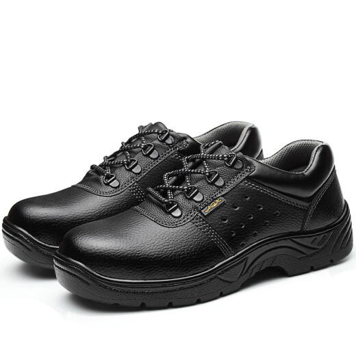 Twelve Lingzhi labor protection shoes, men's work shoes, anti-smash, anti-puncture, steel toe, wear-resistant rubber outsole, comfortable and breathable 114, black breathable style 43