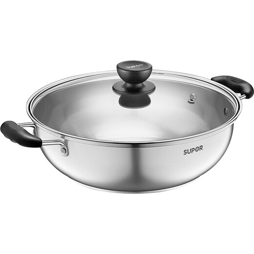 SUPOR hot pot pot 304 stainless steel large capacity household soup pot large fire pot basin shabu shabu gas induction cooker universal 30cm clear soup all-in-one model with double bottom