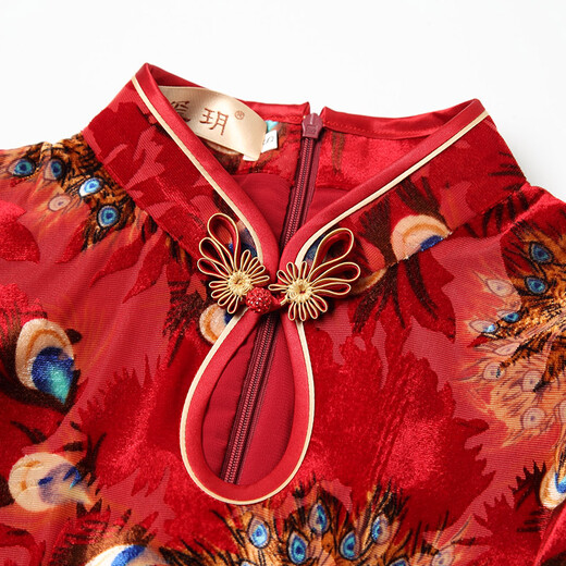 Xiyue new summer style traditional long drop collar slim fit velvet burnout velvet banquet cheongsam dress for women New Year blue L (weight 105~115)