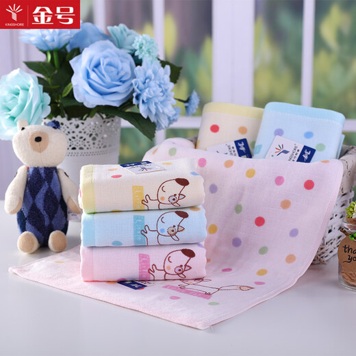 Gold number pure cotton cartoon Wu Nian double-layer gauze children's towel household women's face towel kindergarten face wash towel sweat towel children's towel soft and absorbent 52*28CM red