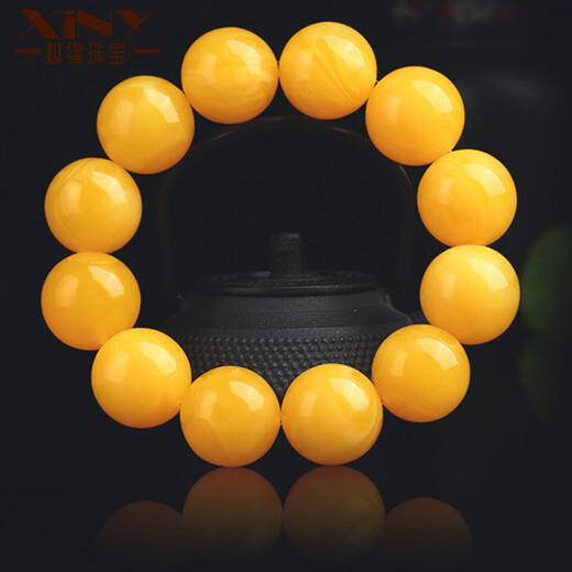 Jing Yuxiang beeswax bracelet natural old honey chicken oil yellow full honey amber bracelet men's single circle women's round barrel Buddha beads without optimization 15.5mm diameter 15-