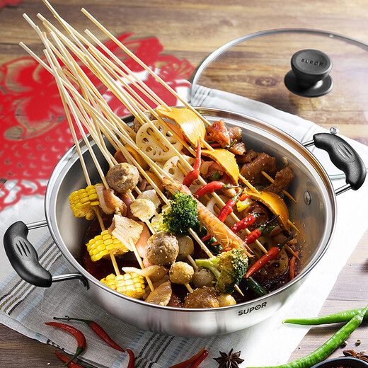 SUPOR hot pot pot 304 stainless steel large capacity household soup pot large fire pot basin shabu shabu gas induction cooker universal 30cm clear soup all-in-one model with double bottom