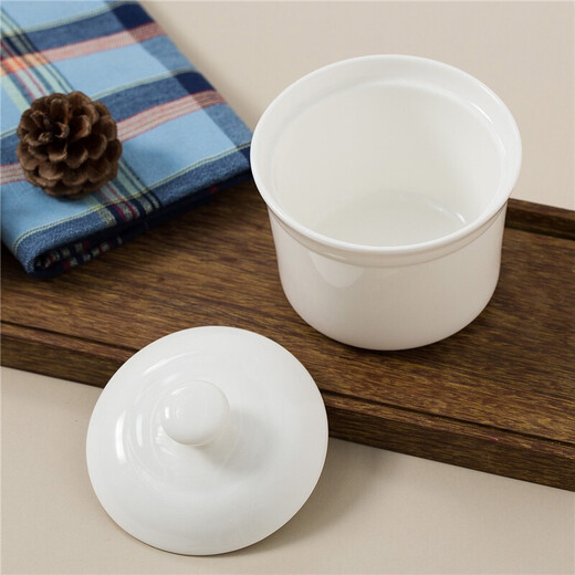 Sky Top Ceramic Stew Cup Waterproof Covered Bowl Bone China Soup Cup Steamed Egg Custard Bird's Nest Cup Household Single Serve Pure White 300ml