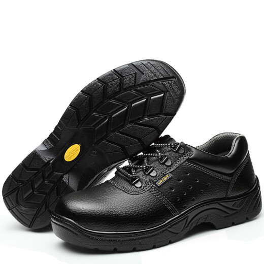 Twelve Lingzhi labor protection shoes, men's work shoes, anti-smash, anti-puncture, steel toe, wear-resistant rubber outsole, comfortable and breathable 114, black breathable style 43