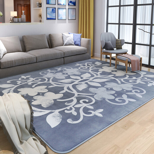 Zhonghong simple modern living room carpet suede tatami plaid coffee table mat bedroom bedside blanket Nordic full spread bedside blanket comfortable non-slip sleepable European and American European full spread machine washable cat-like flower vine blue 200*240CM