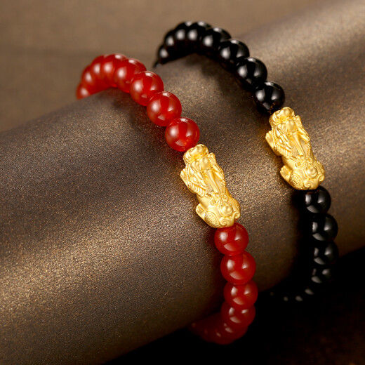 Diamond Phoenix gold bracelet Pixiu for men and women pure gold 3D hard gold lucky gold bracelet for couples red agate gold about 0.2-0.3 grams