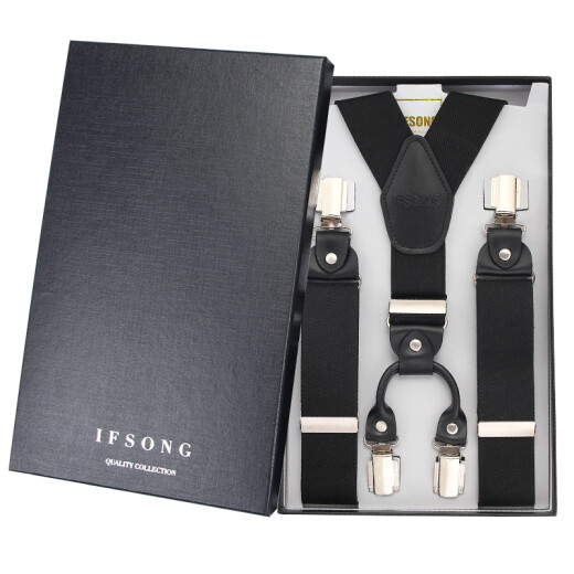 IFSONG men's adult pants men's trousers suspenders Y-shaped suspenders clip fat people elastic non-slip suspenders gift box black Y-shaped four clips J001A