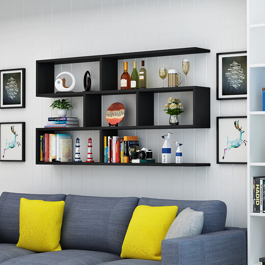 Fire moon wall partition wall-mounted creative simple wall bookshelf wall living room bedroom wall decoration shelf cabinet black 120 length 20 depth 25 height