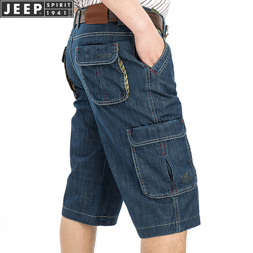 JEEP SPIRIT吉普休闲牛仔短裤男直筒宽松夏季七分裤多口袋工装中裤753 深蓝753 31码2尺3