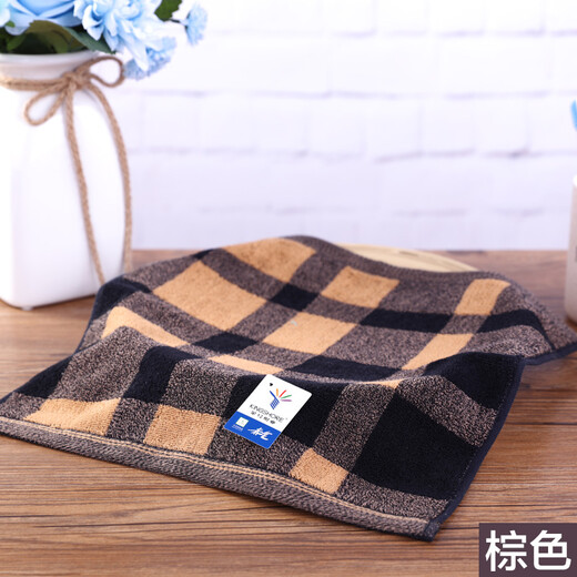 Gold size pure cotton men's business plaid couple square towel, children's face towel, sweat towel, travel towel, soft, water-absorbent, thick and durable 36*36CM brown