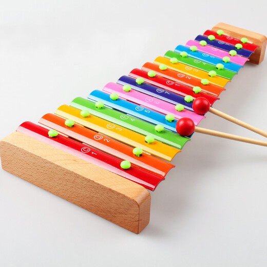 LININYUAN Orff Percussion Instrument Kinder Xylophon 15-klingende Klavier Aluminiumblatt Klavier 8-Tone Aluminiumplatte Piano Spielzeug Hand-Knob Kindergarten Klavier + Dinosaurier 4-Farben Logikschach