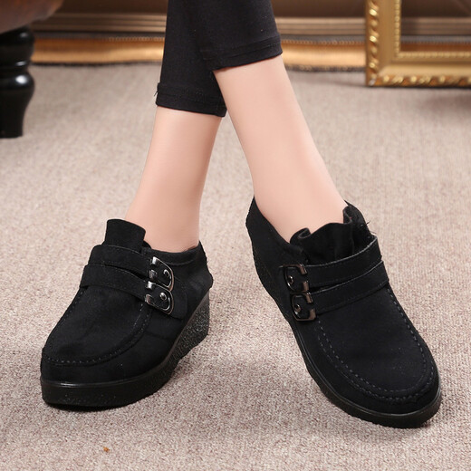 
Fulai Red New Old Beijing Cloth Shoes Women's Shoes Heel Soft Sole Single Shoes Sponge Cake Thick Sole Beanie Shoes Middle-aged and Elderly Mother Shoes D831 Black 35