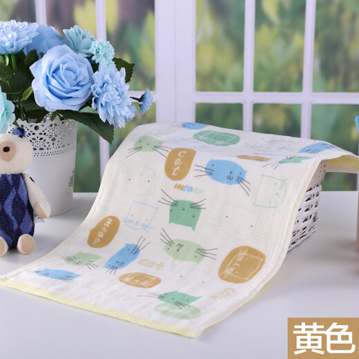 Gold number pure cotton home textile household women's and children's face wash towel Cartoon kitten children's face towel kindergarten children's towel Wu Nian double-layer gauze soft and water-absorbent 52*28CM red, yellow and blue 3 pack