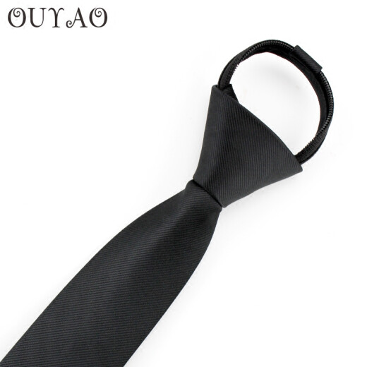 OUYAO's new lazy tie men's formal zippered narrow version 5cm groom wedding student work professional wear easy-to-pull tie black knot-free