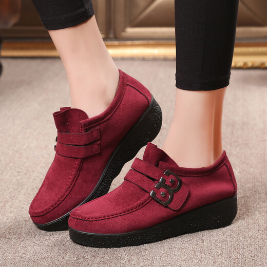 
Fulai Red New Old Beijing Cloth Shoes Women's Shoes Heel Soft Sole Single Shoes Sponge Cake Thick Sole Beanie Shoes Middle-aged and Elderly Mother Shoes D831 Black 35