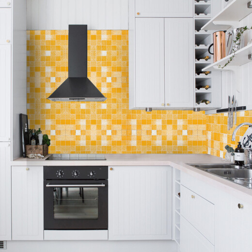 Stu range hood stove oil-proof sticker kitchen high temperature resistant imitation mosaic aluminum foil sticker wallpaper 45cm*5m orange
