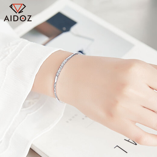 Aido Diamond pt950 platinum bracelet for women, fashionable platinum shiny bamboo flower bracelet gift for girlfriend, weight 9.0-9.2g, length 16+2cm