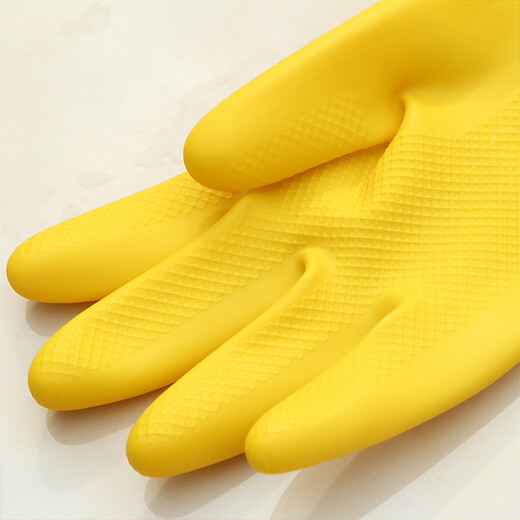 Packing of 10 pairs of Nanyang latex gloves, thickened acid and alkali resistant rubber gloves, Tianjiao anti-corrosion household gloves, dishwashing gloves, industrial beef tendon gloves, Packing of 10 pairs of Nanyang latex S (small size)