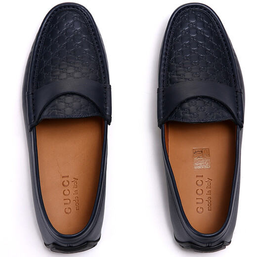 Gucci Gucci Herren dunkelblau geprägte Kuhläden Business Casual Flat Lederschuhe 466904 A9LF0 4009 Größe 40 Senden Sie Freund zur Freundin Geburtstagsgeschenk