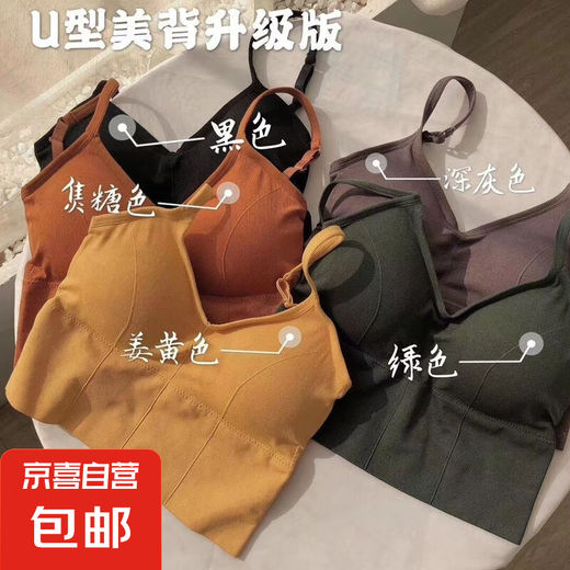 2025夏季新款美背运动无钢圈抹胸式吊带网红背心聚拢裹胸罩内衣女 粉色-3351#1件装 均码 【80-130斤】