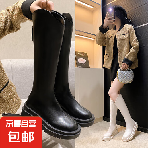 长筒靴女粗腿胖高筒骑士靴2025夏季新款V口大筒围不过膝大码长靴 黑色 42