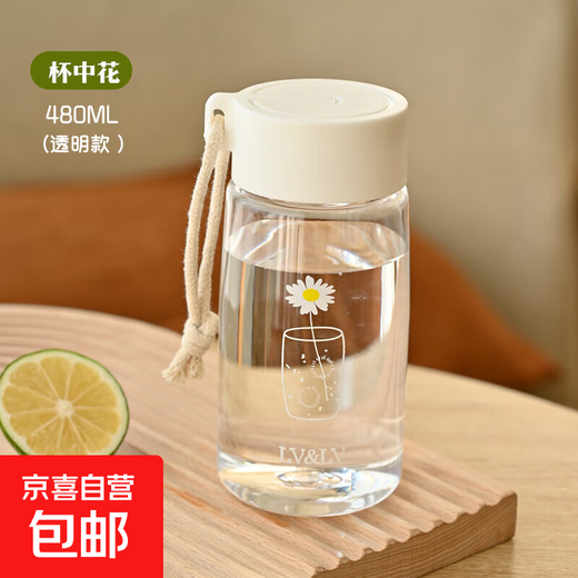 Daisy plastic cup, simple and creative, anti-fall water cup for male and female students, outdoor trendy forest cup, flower in cup (transparent) 480ml