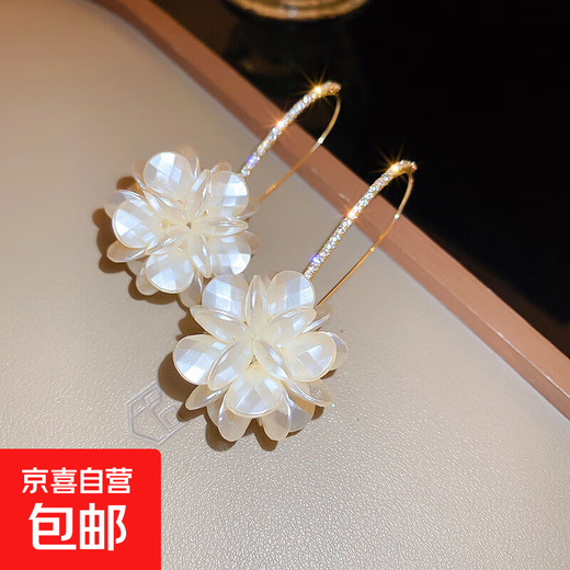 Diamond Flower Pearl Earrings for Girlfriend Gift Ear Hook Earrings Versatile High-end Gift Earrings Wholesale Ear Hooks-Gold