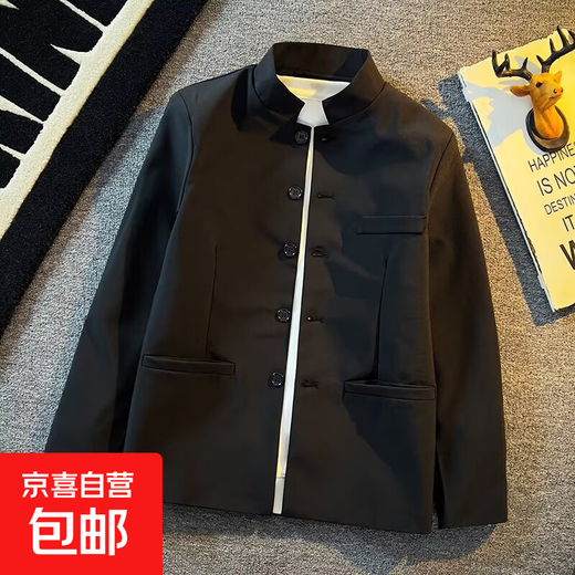 High-end handsome new Chinese tunic jacket for men in spring and autumn Zhao Shanhe same style casual stand collar suit jacket trendy JY Kate-ZS01 black tunic L