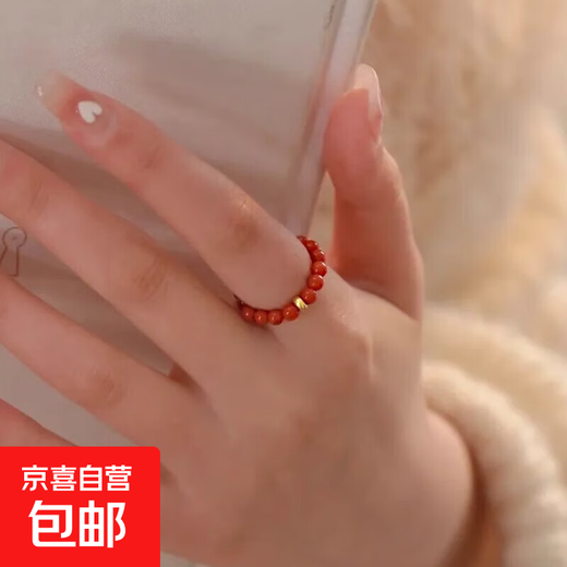 3mm new Chinese style pearl southern red agate ring women's niche design beaded ring light luxury high-end exquisite southern red sand gold spacer bead ring
