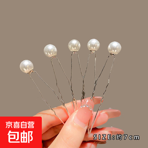 Pearl U-shaped clip hairpin hairpin comb temperament hairpin women's back hair artifact ball hair ornaments pin silver pearl 5-piece set