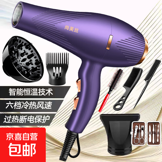 The most popular model on the Internet, strong wind hair dryer for hair use at home, high-power, quick-drying, hot and cold air, negative ions, no harm, electric hair dryer, three-piece set + manicure bag + hair salon hurricane, 1.8 lines, Violet