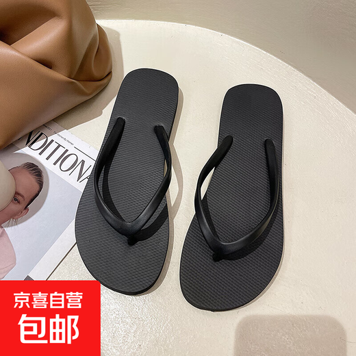 Flip-flops for women, simple black flip-flops, non-slip, bathing, beach and seaside splints, trendy summer sandals, black 37, size M recommended for feet 37-38