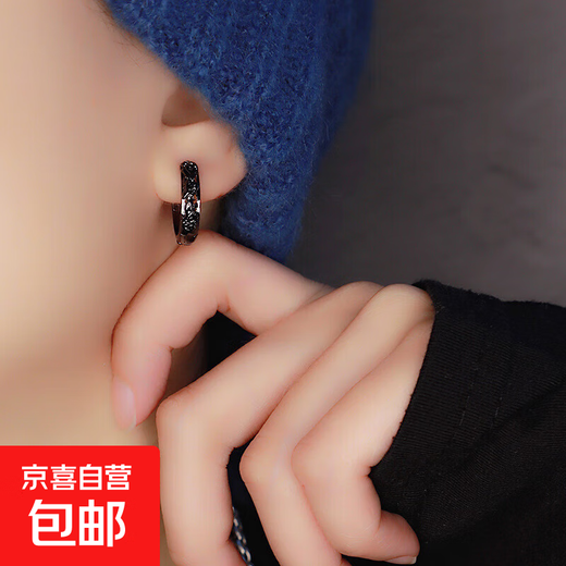 Men's Lucky Pixiu Earrings, Handsome, Trendy and Personalized Earrings, Men's Student Party Single Earrings, Black Pixiu Earrings (Pair)