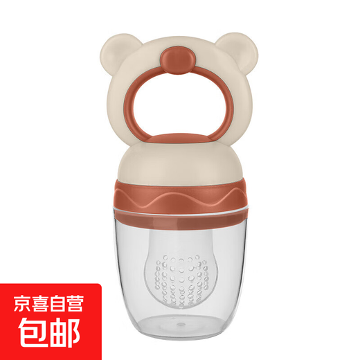 Baby bear bite fruit food supplement fruit and vegetable silicone mesh bag pacifier baby feeding beige M 1 pack