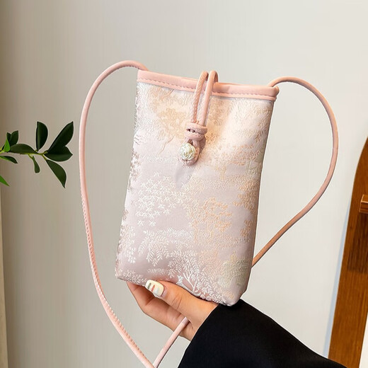 Lekali new Chinese style mini mobile phone bag for women 2025 autumn new fashion embroidered small square bag simple and versatile crossbody bag pink national style mobile phone bag