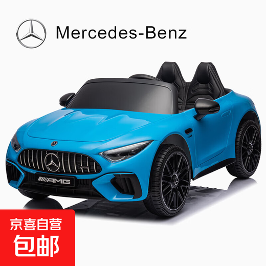 Mercedes-Benz AMG SL63 children's electric car, four-wheeled, remote-controlled car, four-wheel drive, large toy car, children's sports car, painted blue (same car as 4S store), four-wheel drive/leather seat/explosion-proof soft wheels + 3-hour lithium battery