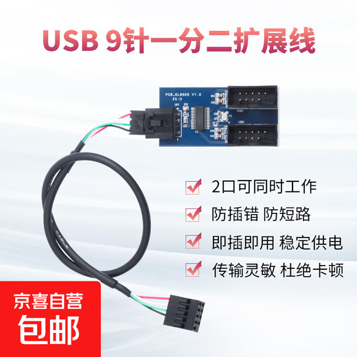 Computer motherboard USB 9-pin one-to-two and one-to-four USB 2.0 pins to two-to-one wiring 9PIN to dual 9PIN extension cable USB 9-pin to one and two points Dual ports work simultaneously