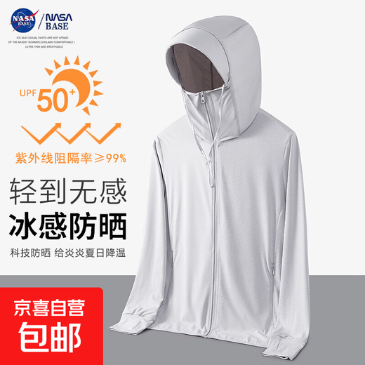 NASA BASE ice silk sun protection clothing ultra-thin breathable anti-UV outdoor fishing sun protection clothing men's and women's jacket 89-cha white L