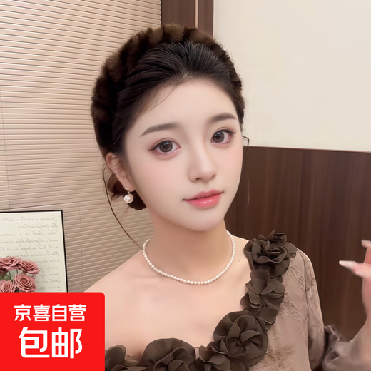 Leopard print plush headband women's face wash hairpin non-slip high skull headband autumn and winter versatile outing makeup hairband headwear dark coffee plush headband