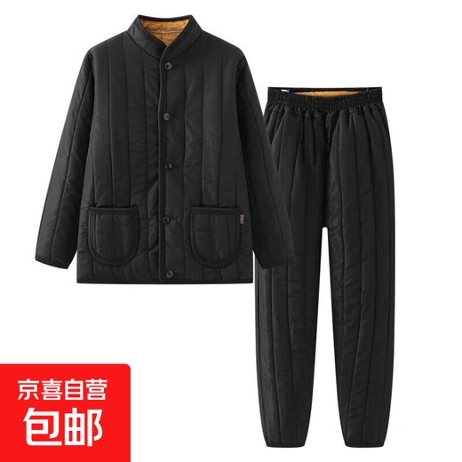 Dad's winter coat, middle-aged and elderly winter men's velvet thickened cotton coat, elderly grandfather's autumn and winter warm suit black 777 4XL recommended 165-185 Jin Jin equals 0.5 kg