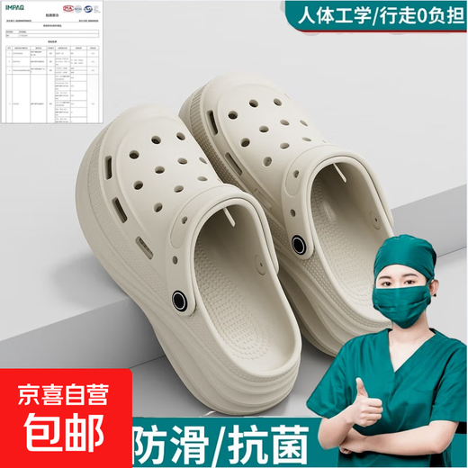 Operating room non-slip Croc Shoes Women's Thick-soled Croc Shoes Special Sandals for Nurses to Wear Outerwear Medical Beach Shoes Women's Sandals S42/Medical Care/Thickened Croc Shoes Khaki 37-38 Suitable for 36-37