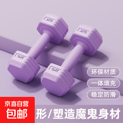 Women's dumbbell arm training hexagonal dumbbell home training equipment colorful small dumbbell indoor sports equipment purple 1.5KG *2 pieces