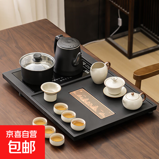 Wujin stone tea tray, household complete set of tea sets, office kung fu tea set, complete set of tea Haitai teapot and tea cup, Guanshan Electric tea tray + Ru kiln tea set