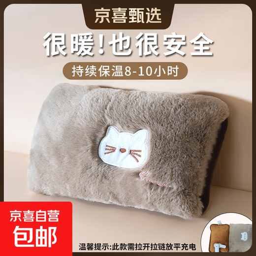 Rechargeable hot water bottle, electric water bottle hand warmer, explosion-proof baby warmer, national standard cute hot water bottle, palace warmer and waist warmer bag, mini quilt warmer, automatic power-off electric warmer, thick plush velvet, removable and washable/khaki brown
