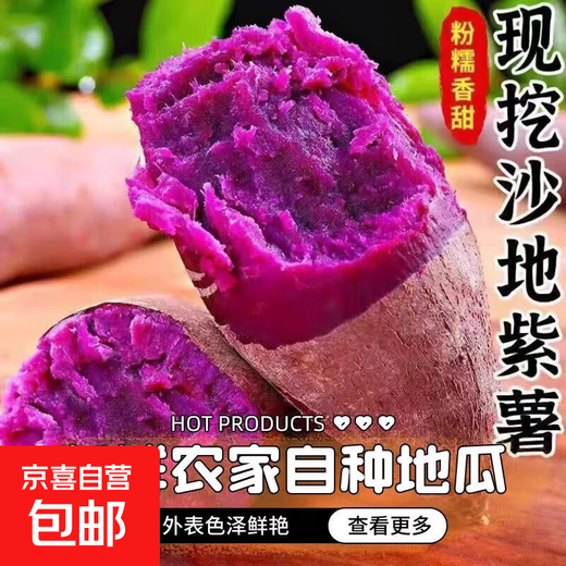 Authentic sandy land premium purple sweet potato, freshly dug, soft, glutinous, sweet, purple sweet potato, selected sweet potato, shipped directly from the origin, containing box 1Jin Jin is equal to 0.5kg, medium fruit, single fruit (3 taels - 6 taels)