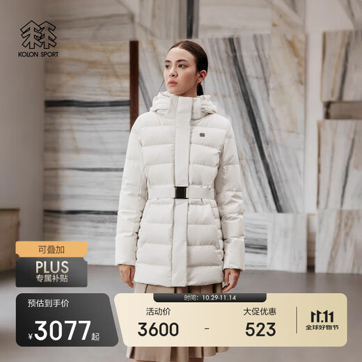 KOLON SPORT Commuting Down Jacket Windproof and Water-Repellent Women's Mid-weight Hooded Waist Goose Down Jacket