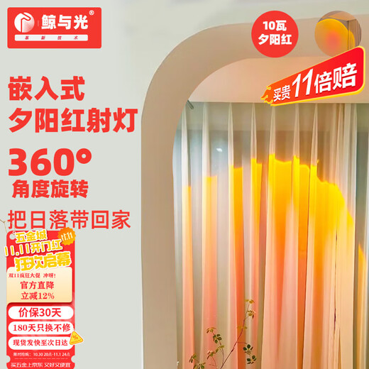 Whale and Light Sunset Sunlight Sun Never Sets Spotlight Embedded Entrance Mural Light Corridor Wall Washer White Embedded Sunset Lamp-Sunset Red 10 Watts