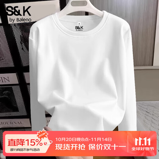 Baleno S&K pure cotton long-sleeved T-shirt for women 2025 spring and autumn new flesh-covering design light luxury simple trendy top