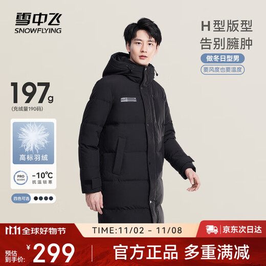 Fliegen im Schnee Herbst und Winter Orientalischer schlichter Luxusstil Modische lässige bequeme Silhouette Herren H-Typ bedruckter Stehkragen mit Kapuze und Daunen